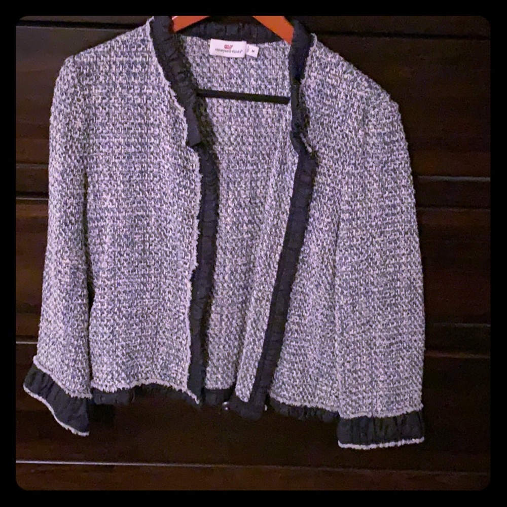 Vineyard Vines Blue and White tweed open blazer